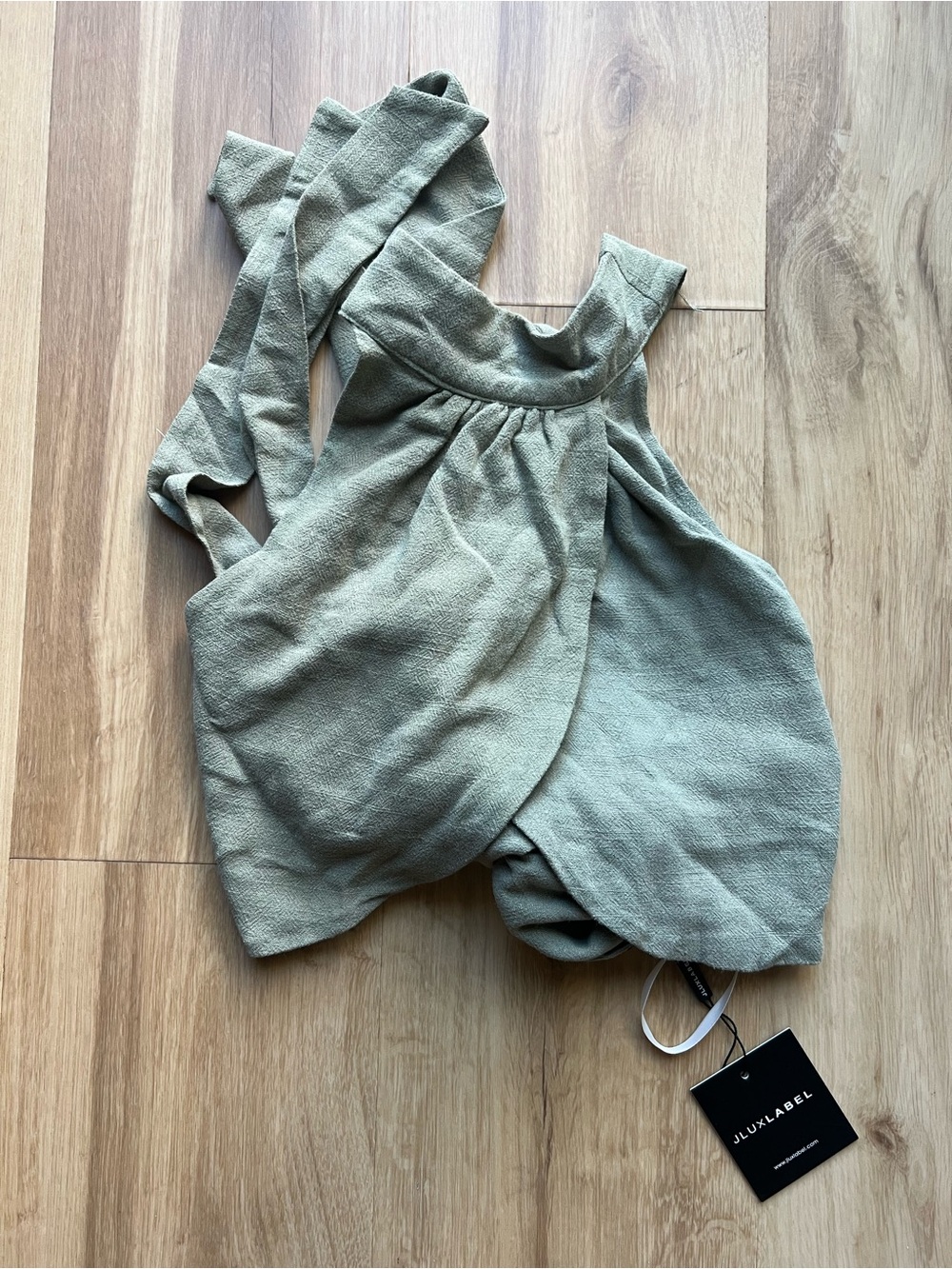 JLUXLABEL Olive Green Linen-Blend Bib Top